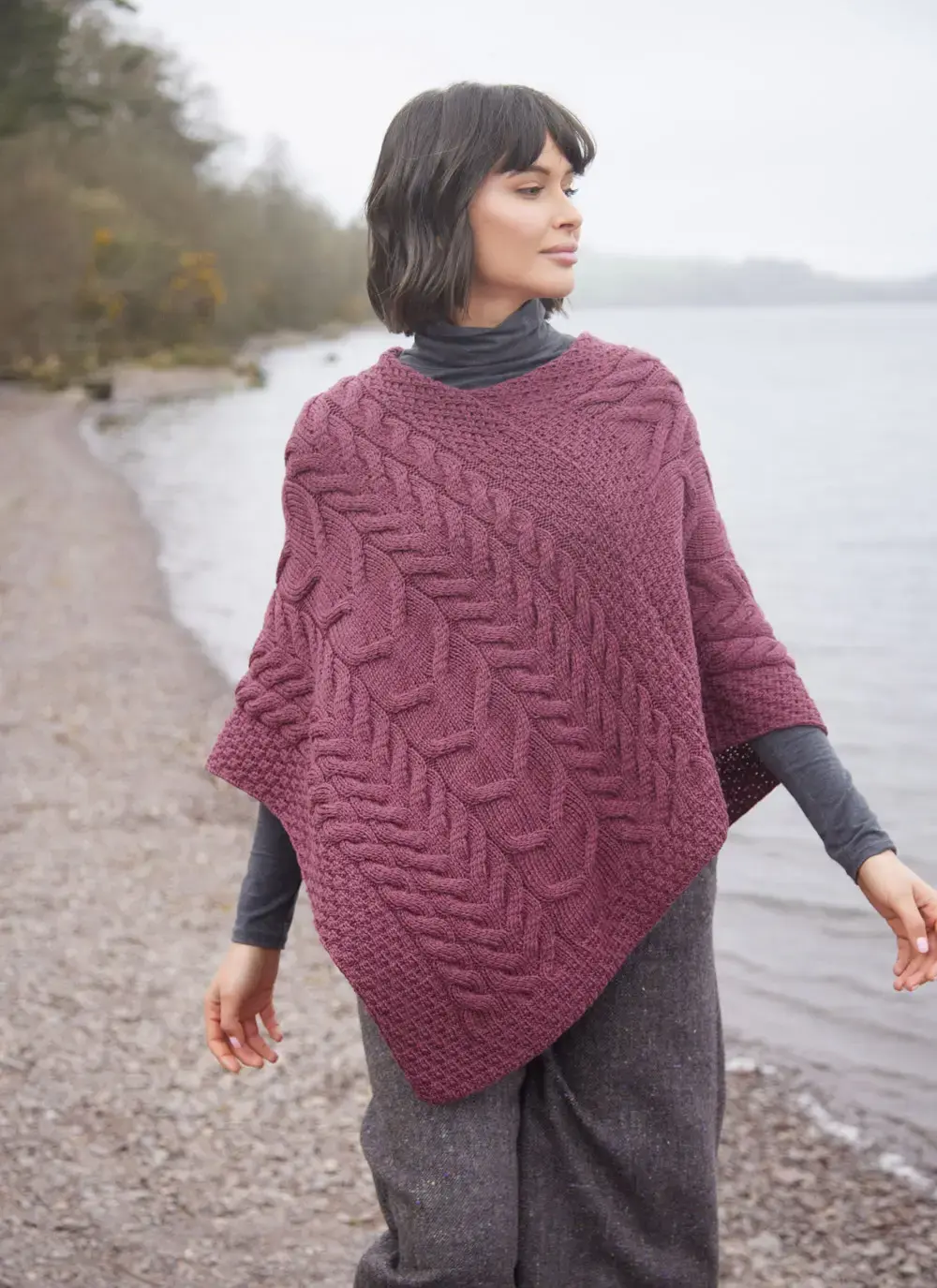 Supersoft Merino Wool Cable Poncho